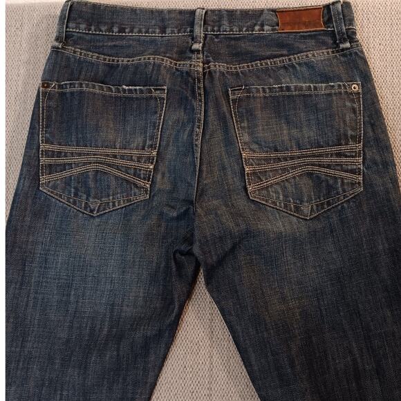 Express Jeans Rocco Mens 33X34 Dark Wash Slim Boot Cut Distressed Street - Picture 3 of 16